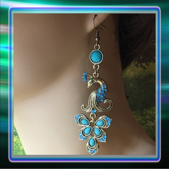 Peacock Earrings Blue And Bronze - Picture 5 of 8